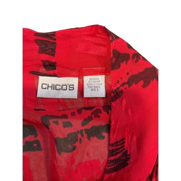 Chicco women's red sheer shirt with black accents Sz 3 - Picture 3 of 3